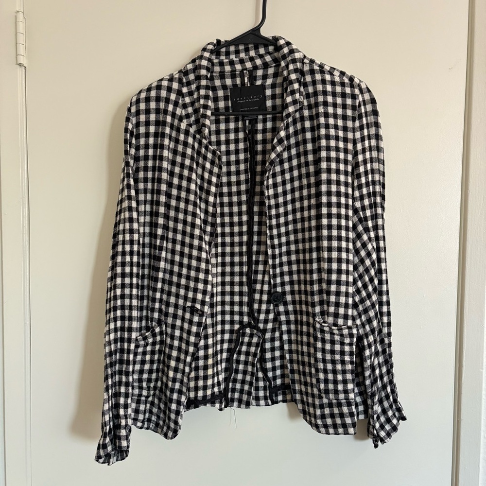 Sanctuary Women’s Small Black and White Checkered Blazer Linen Blend Dressy
